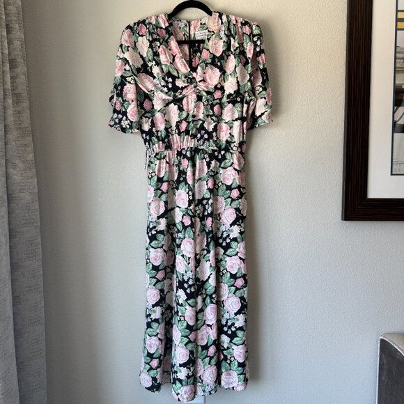 Vintage 90s Black and Pink Floral Midi Girly Church Dress | M-XL - Picture 4 of 16